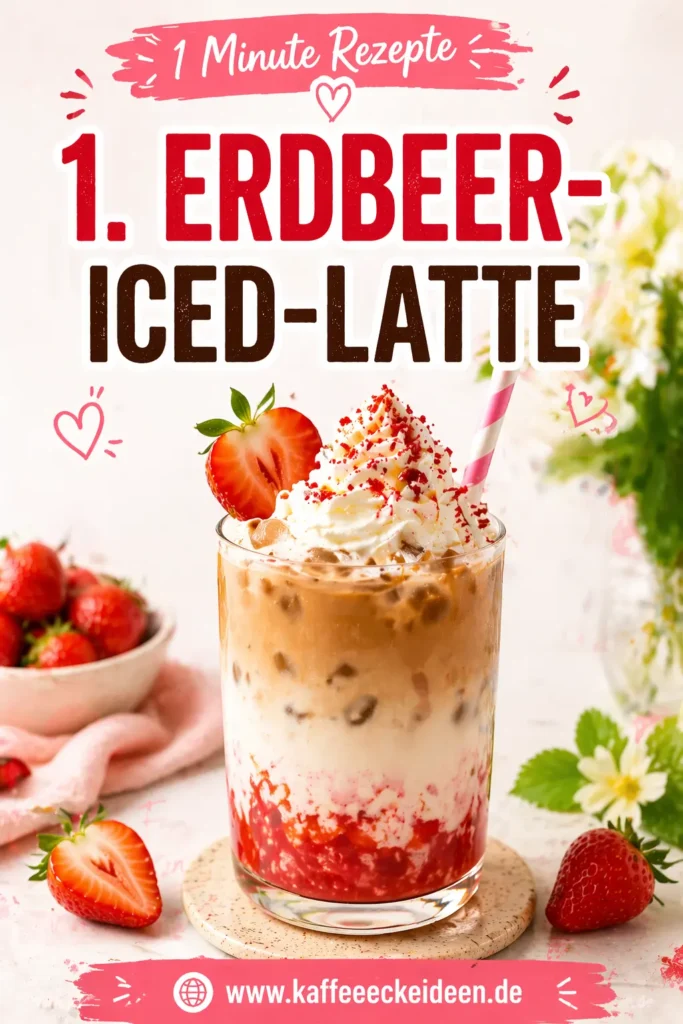 Erdbeer-Iced-Latte Rezept mit Sahne, Erdbeeren und Espresso im Glas