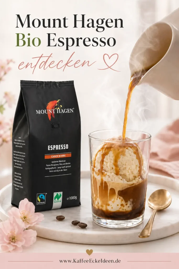 Mount Hagen Bio Espresso mit Vanilleeis im Glas als Dessert-Idee für Kokos-Eiskaffee.
